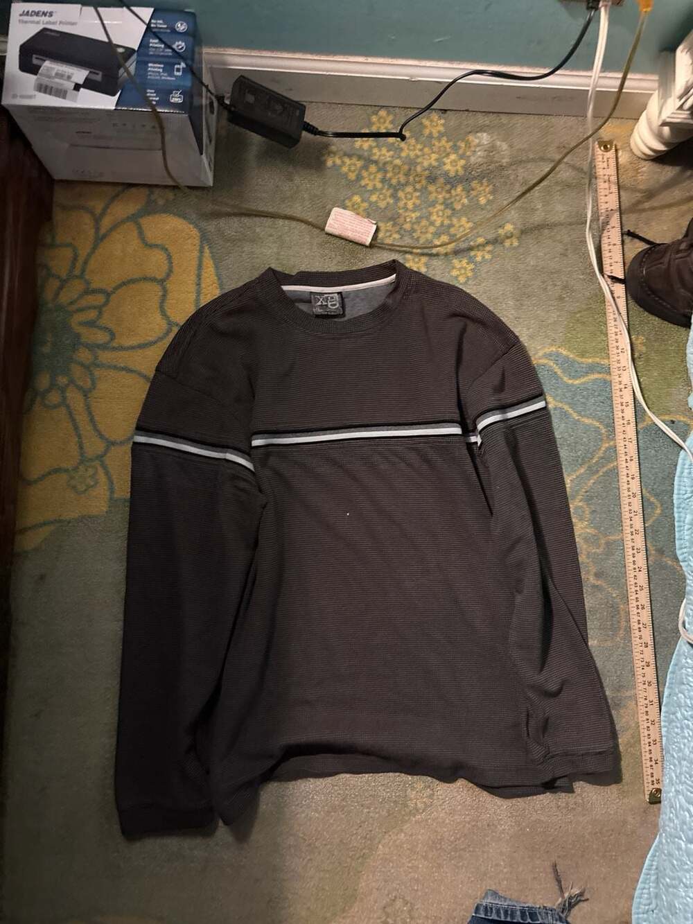 Vintage Y2K Xtreme Gear Striped Thermal Long Sleeve Shirt Charcoal Grey Size L